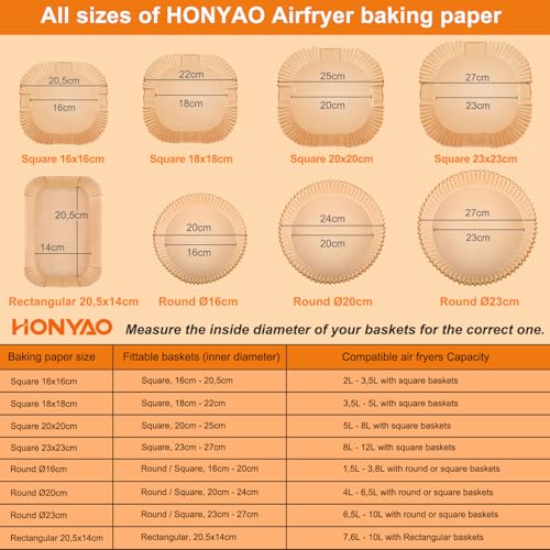 Detalle de HONYAO Papier cuisson rectangulaire pour Ninja Air Fryer – 100 pièces 20,5 x 14 cm
