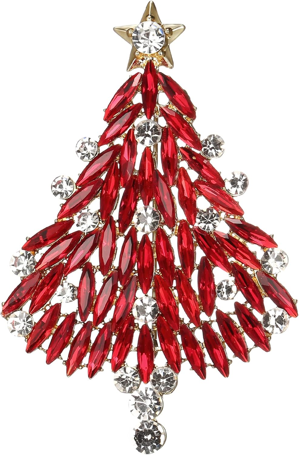 Clearine broche femme sapin de Noël étoile cristal rond strass marquise scintillante, ton argent