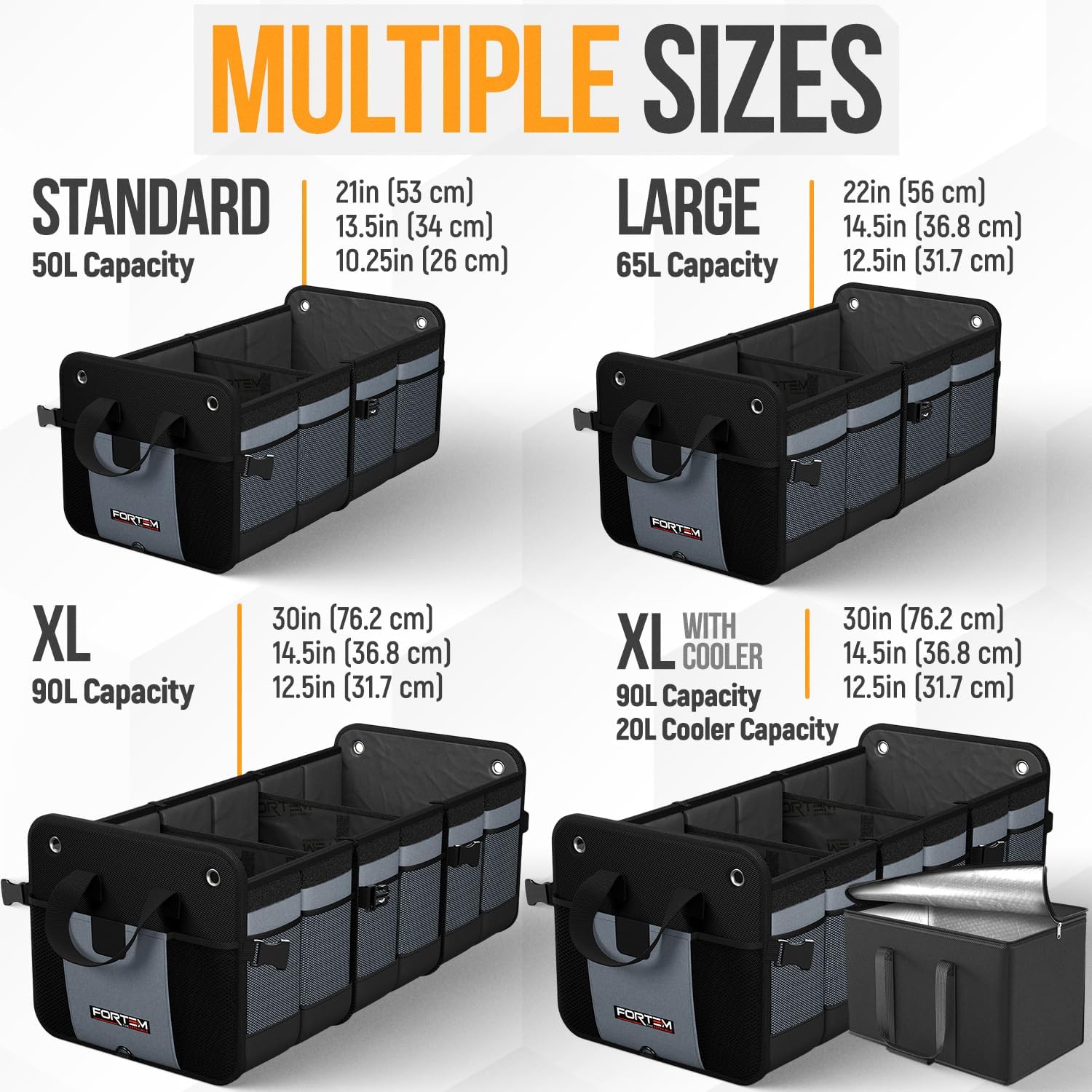 Detalle 2 de Fortem Car Boot Organiser (Collapsible Multi-Compartment, 90L) for SUV Trunk Storage