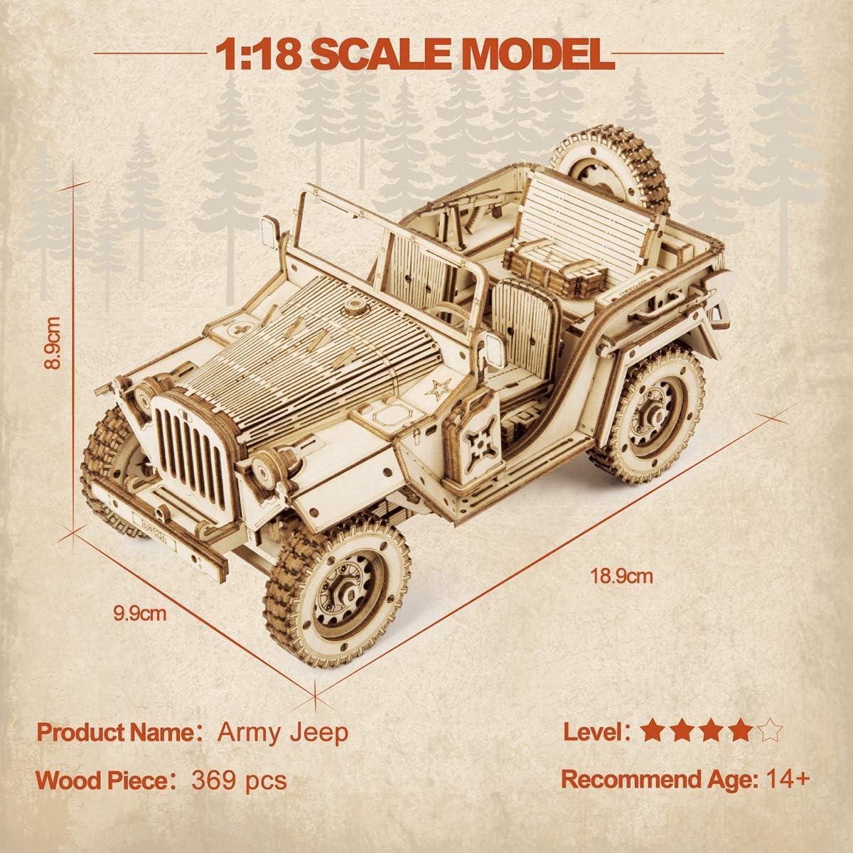 Thumbnail 5 de ROKR Car en bois à construire 3D – Puzzle maquette mécanique en contreplaqué découpé au laser