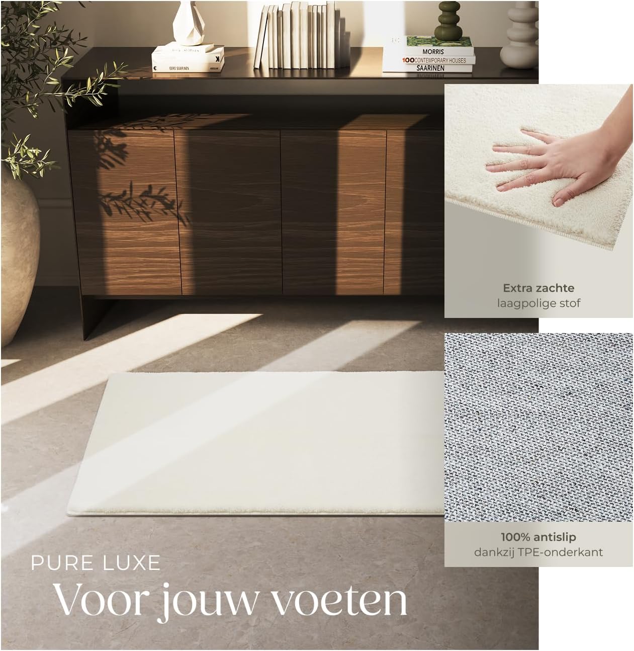 Detalle 1 de tectake Soft Zone laagpolig vloerkleed 80 x 150 cm, wasbaar en antislip