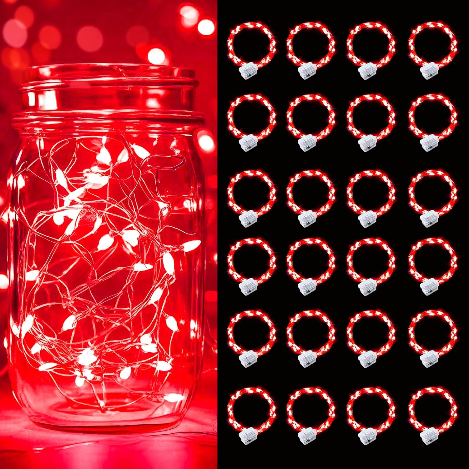 Detalle de pozzolanas 24 Pack Red String Lights 7ft, 20 LEDs 🎉