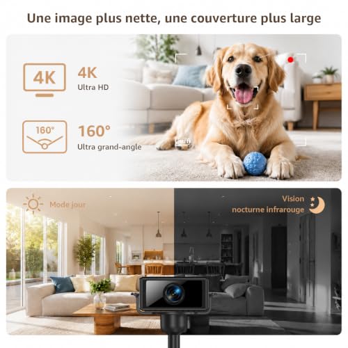 Detalle de Liretope Camera Espion 4K: Mini Caméra WiFi sans Fil avec Vision Nocturne pour Intérieur