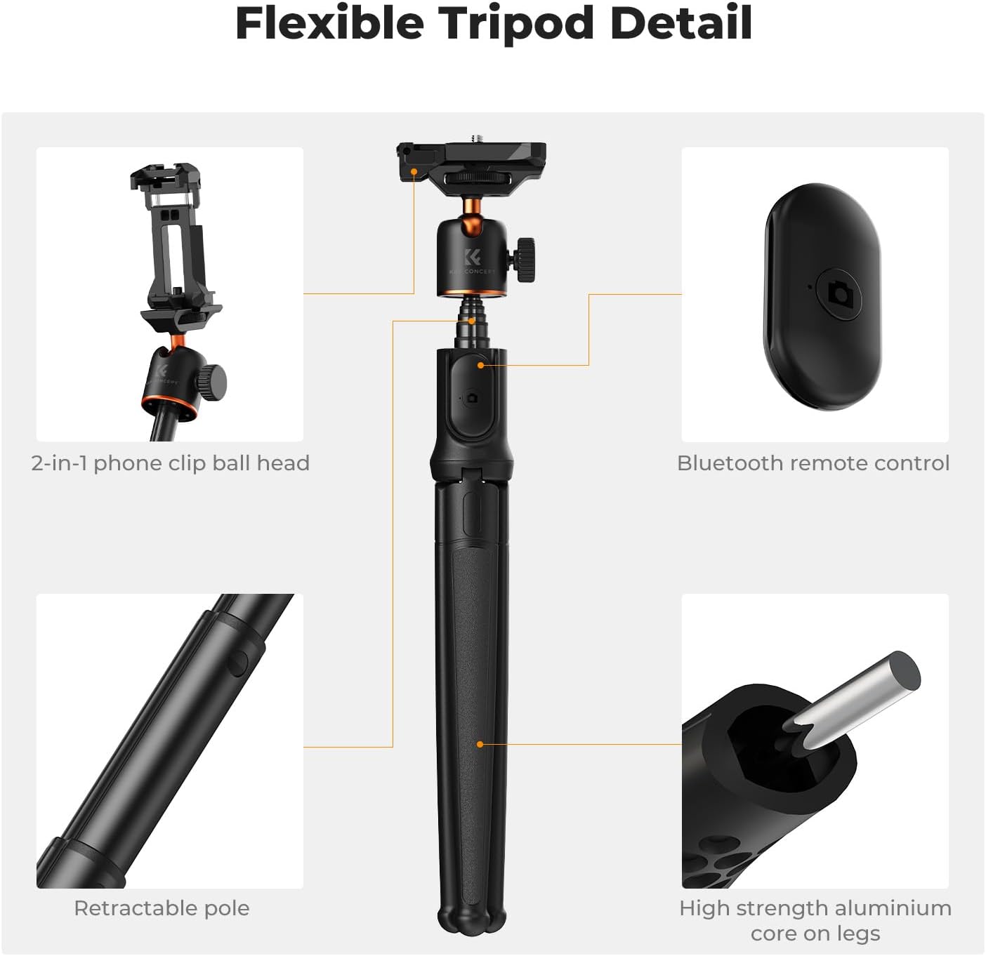 Thumbnail 1 de K&F Concept Treppiede Smartphone MS29: Mini Treppiede Estensibile con Telecomando e Testa a Sfera a 360°