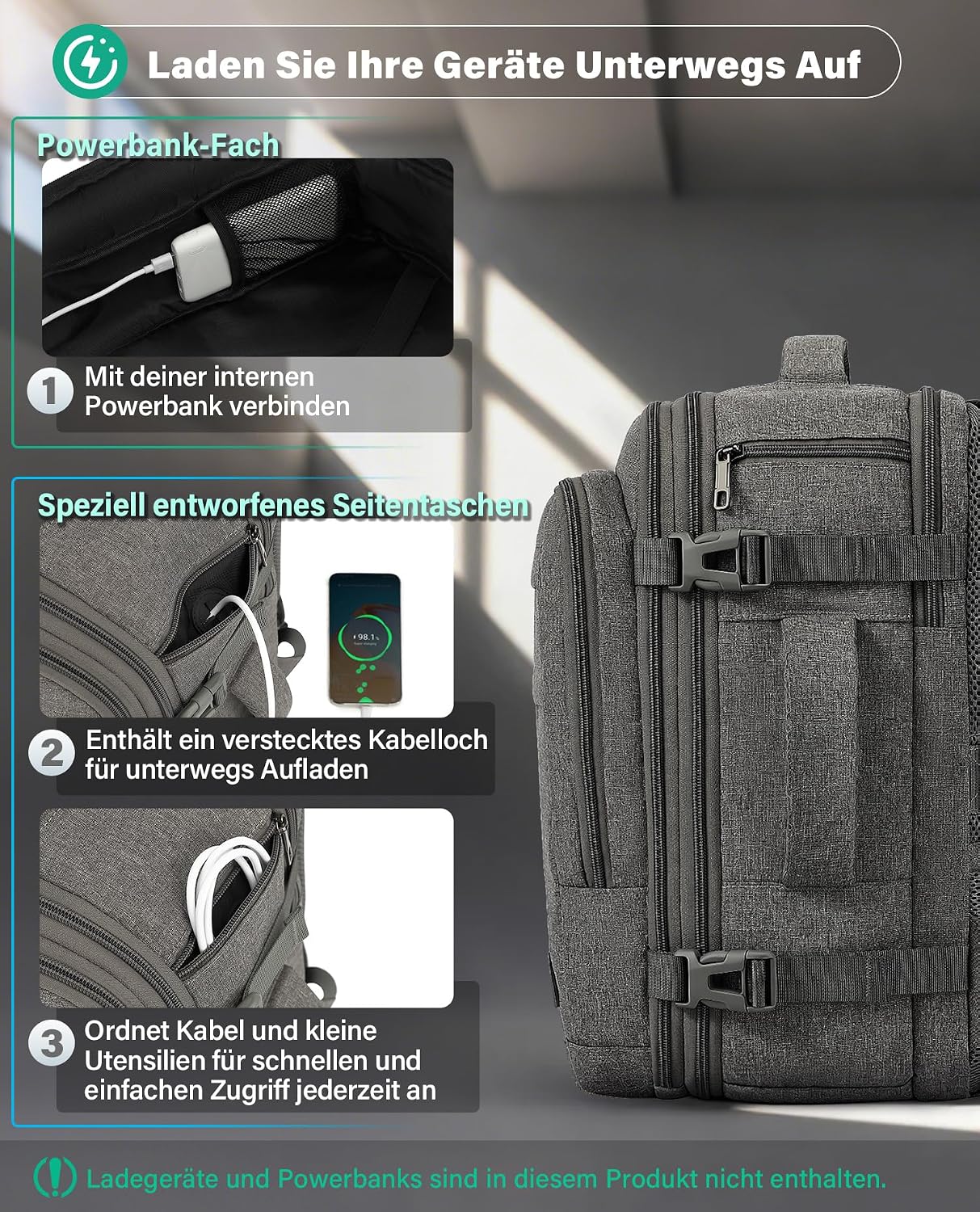 Thumbnail 6 de VANKEV Handgepäck-Rucksack 24–30 L für Reisen mit 15,6 Zoll Laptop