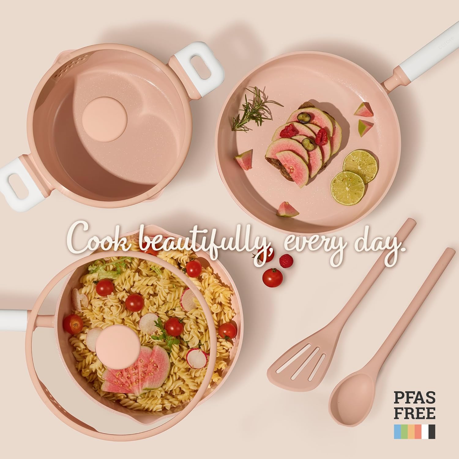 Thumbnail 6 de CAROTE 9-Piece Ceramic Nonstick Pots and Pans Set (PFAS/PTFE Free) with Steamer, Pink