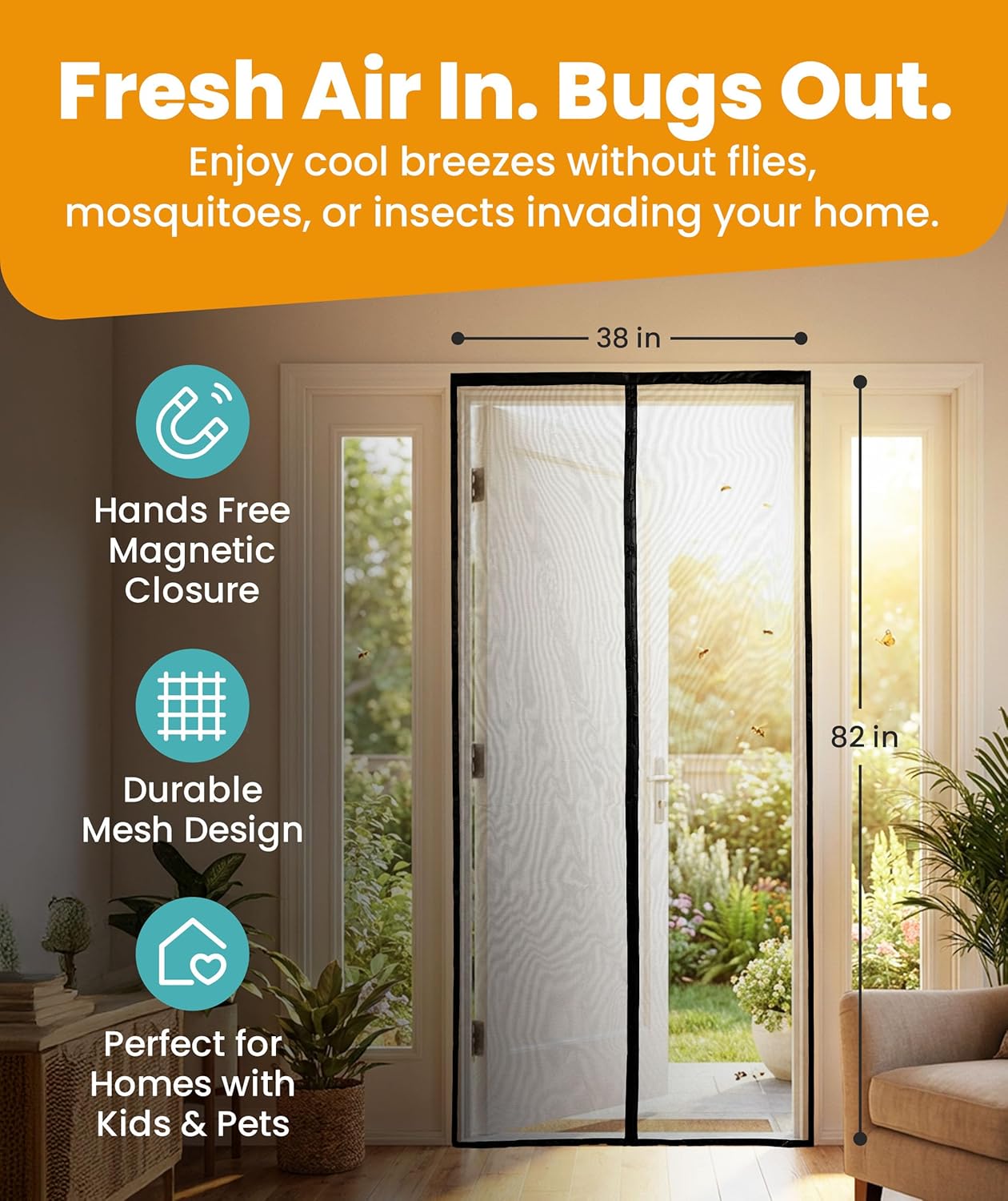 Detalle 2 de Flux Phenom Magnetic Screen Door (52 Magnets) – Bugs Out, Breeze In – 38 x 82 Inch