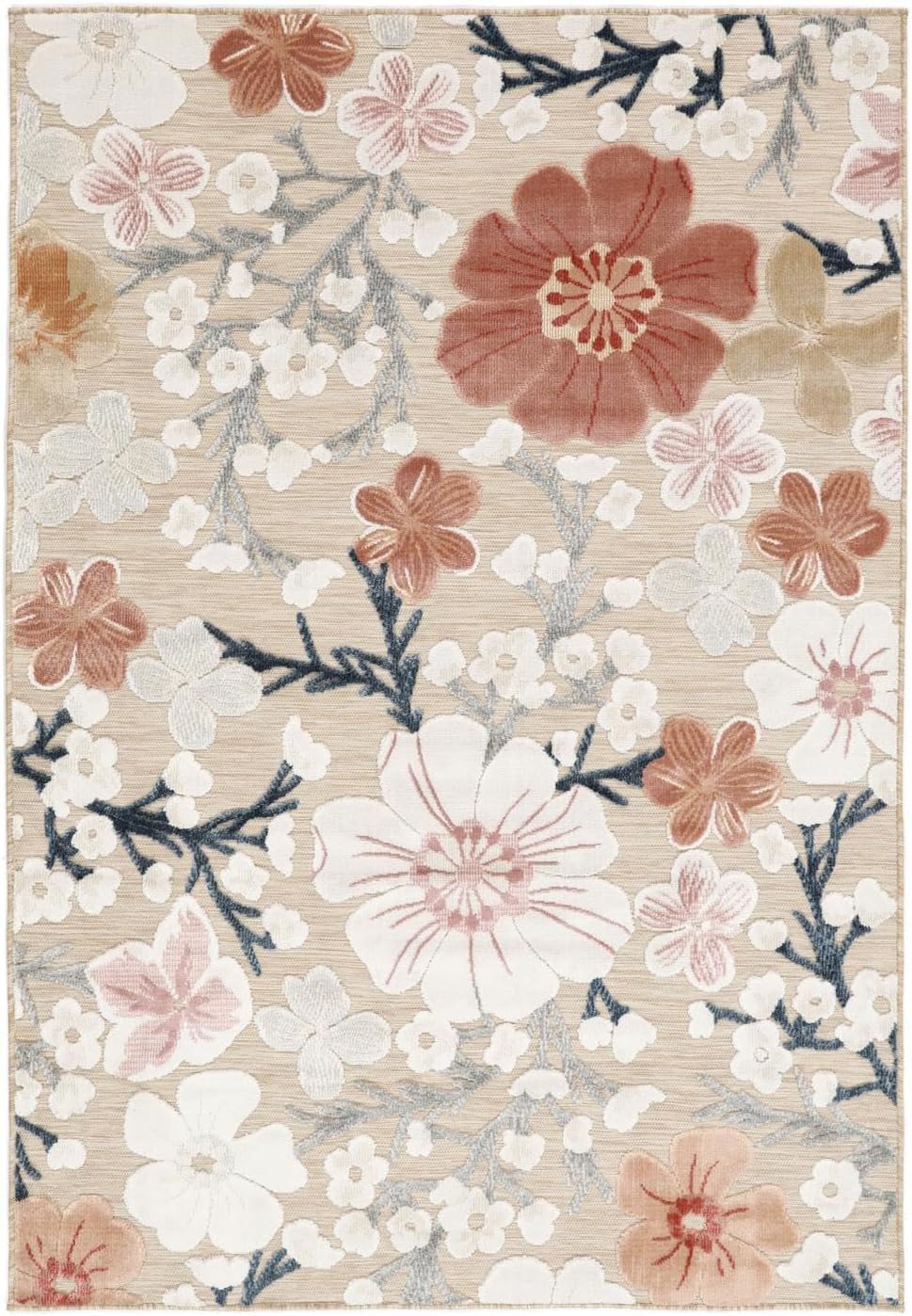 Detalle de RugVista Cherri Indoor/Outdoor Rug, 160 x 230 cm, Beige/Pink, UV-Resistant