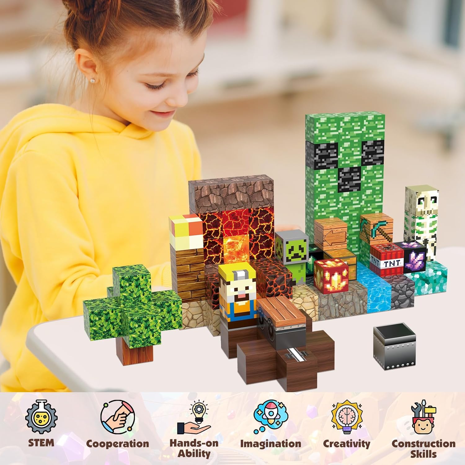 Detalle 2 de MEDMHSMA Magnetic Blocks (100-piece) 1 inch magnetic building cubes for Montessori-style STEM play