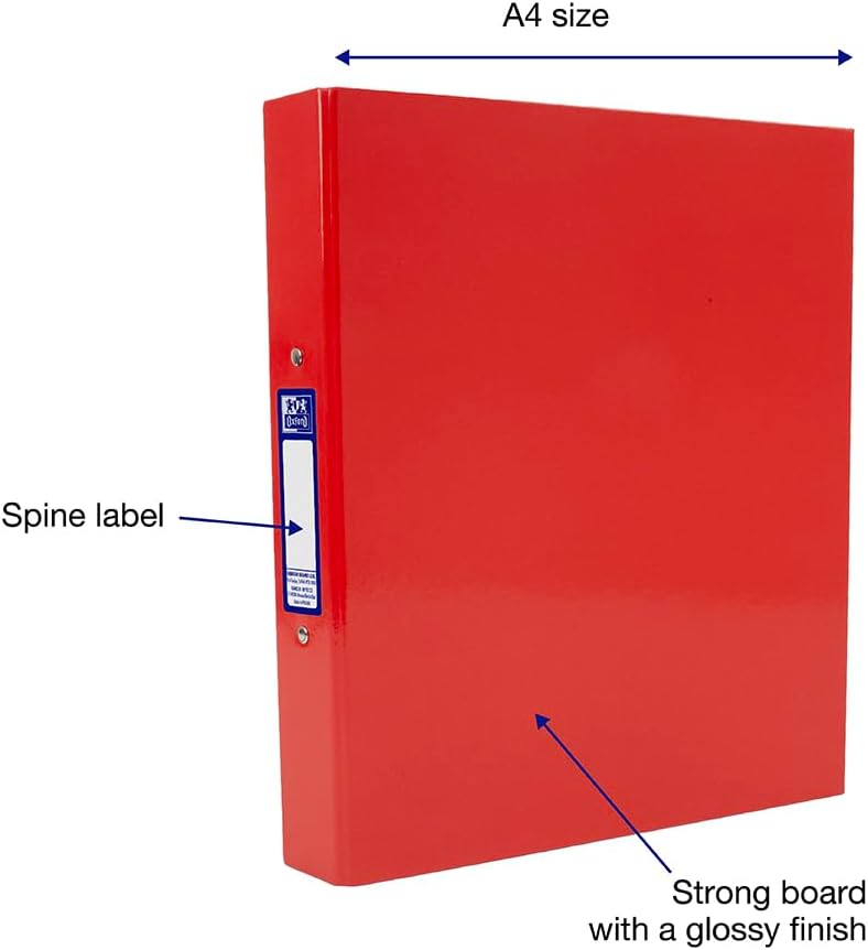 Thumbnail 1 de Oxford Premium A4 Ring Binder (Red) – 25mm Capacity, Laminated Paperboard