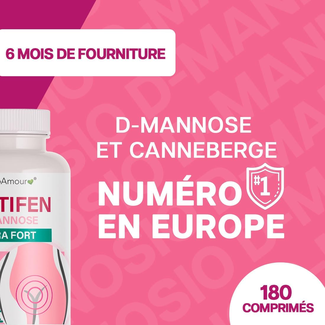 Detalle de D-MANNOSE 180 comprimés haute dose + Canneberge — Saint urinaire et cystite (Italie, sans gluten/lactose/sucre/soja)