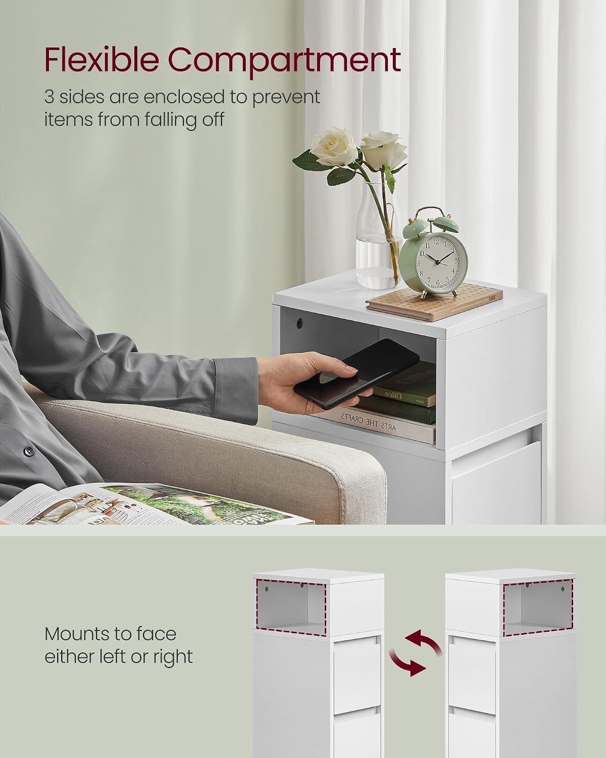 Detalle 2 de VASAGLE Slim Twin Nightstands, Kailyn Collection, Set of 2 in Cloud White