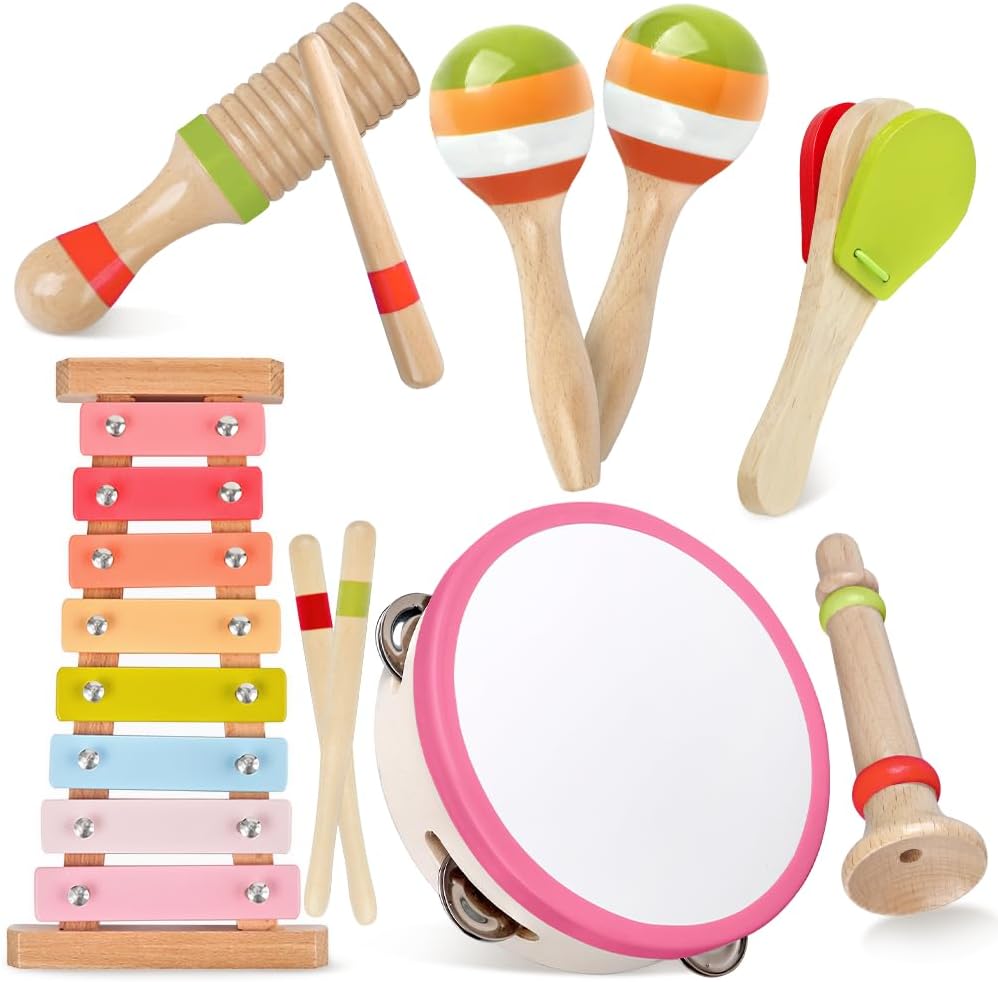Thumbnail 6 de Musikinstrumente-Spielzeug 8-in-1 für Kleinkinder Mädchen 1–3 Jahre – Montessori-Lernset aus Holz in Rosa