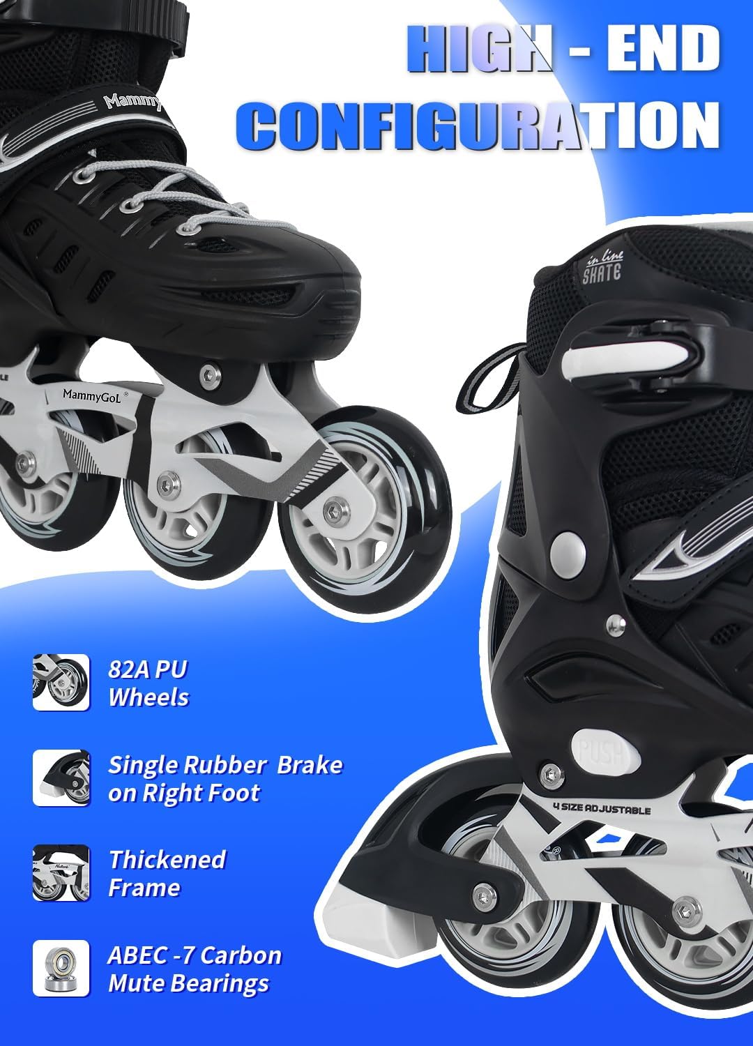 Detalle de MammyGol Adults Adjustable Inline Skates: Safe, Durable, with Giant Wheels