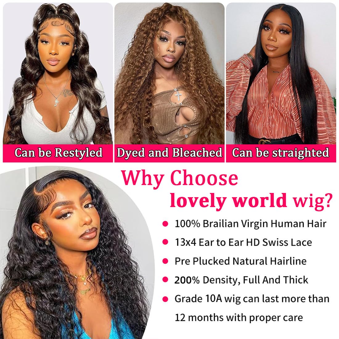 Thumbnail 3 de Lovelyworld 13x4 Deep Wave HD Lace Front Wig (Human Hair, 30 inch, 200 Density)