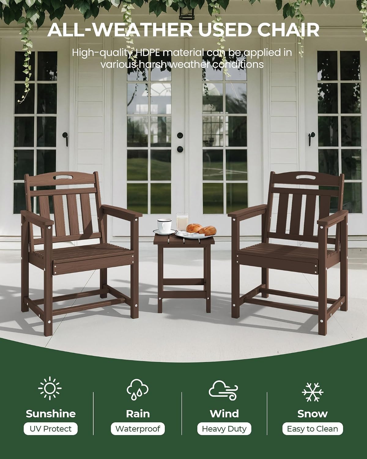 Thumbnail 1 de SUUNYN dining chair Set of 2 HDPE Outdoor Patio Chairs, Brown