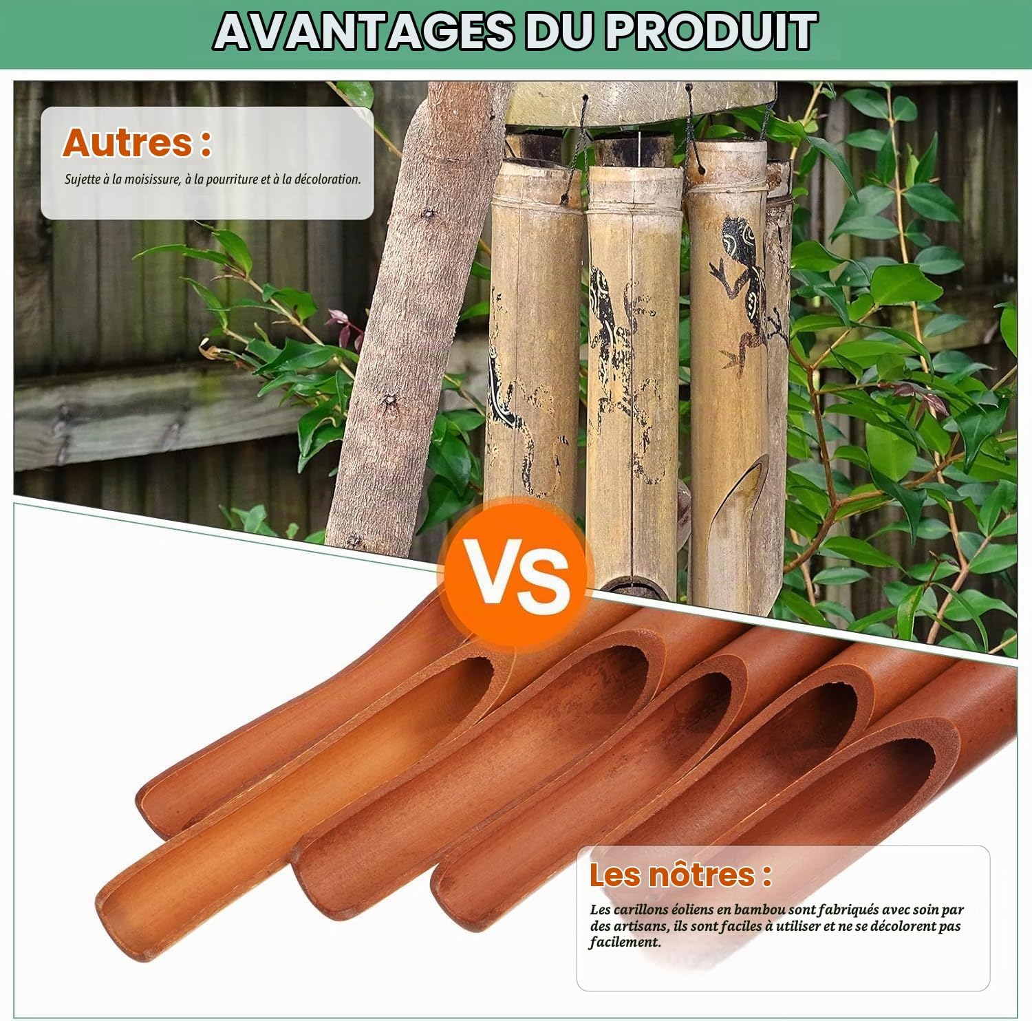 Detalle de Beler ZZFL bamboe windgong met 6 buizen, 78 cm, voor tuin en terras