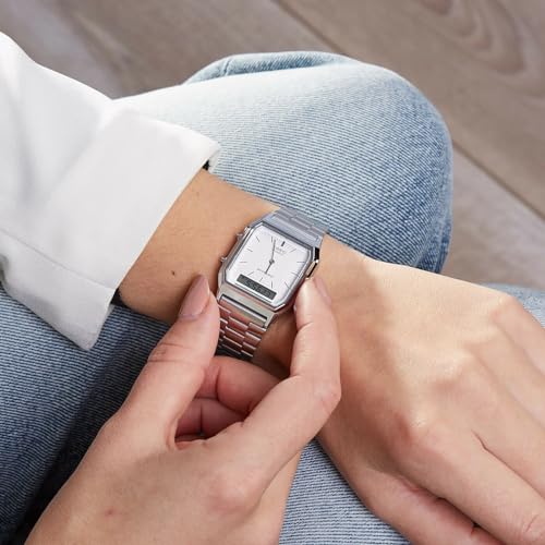 Detalle 2 de Casio AQ-230A-7DMQYES: reloj cuarzo unisex de 34 mm con dial analógico-digital y correa de acero