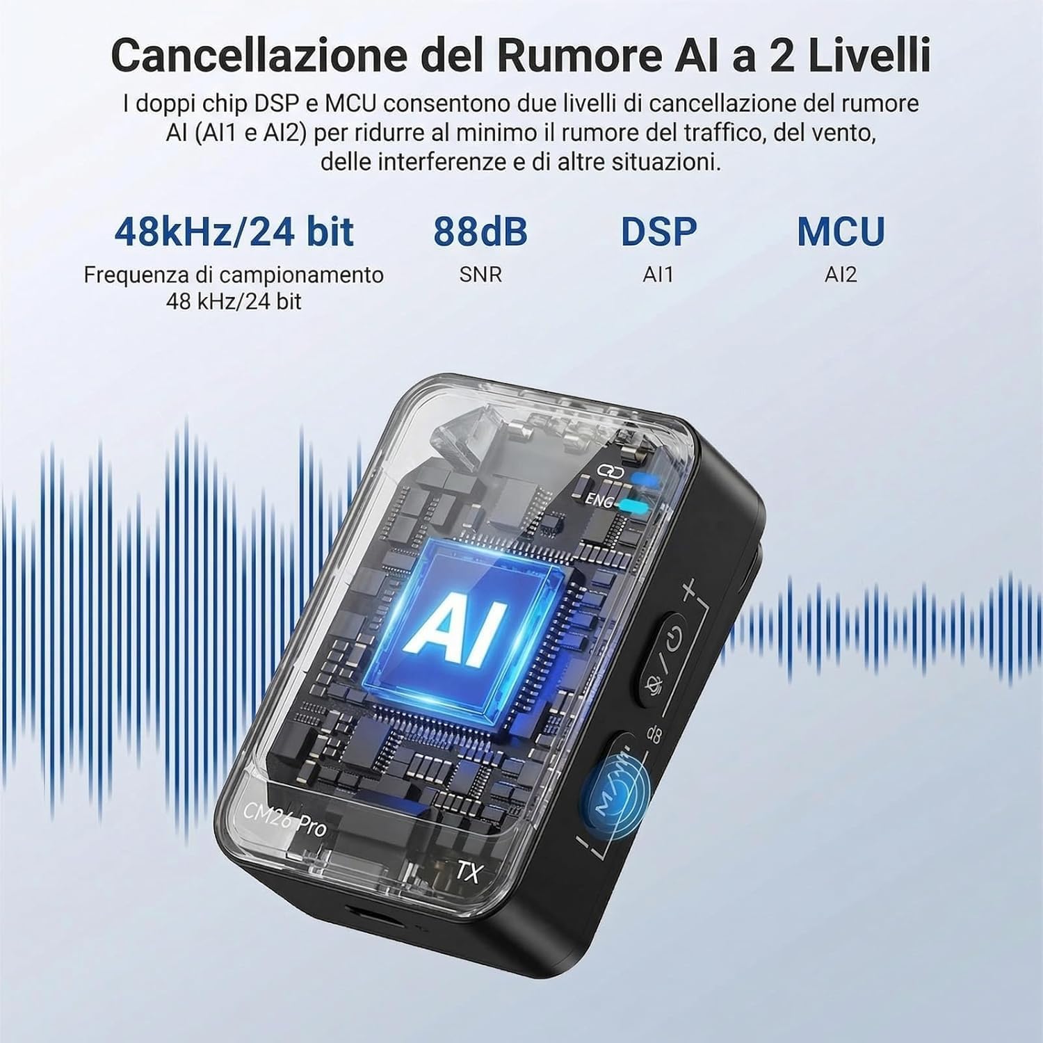 Thumbnail 1 de NEEWER CM26 Pro microfono wireless AI per iPhone, Android, fotocamera e PC (lavalier)