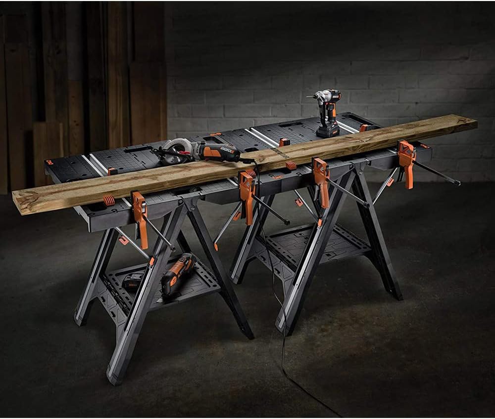 Detalle de WORX WX051 Tavolo da Lavoro Pieghevole Pegasus con Morsetti integrati, Modello B