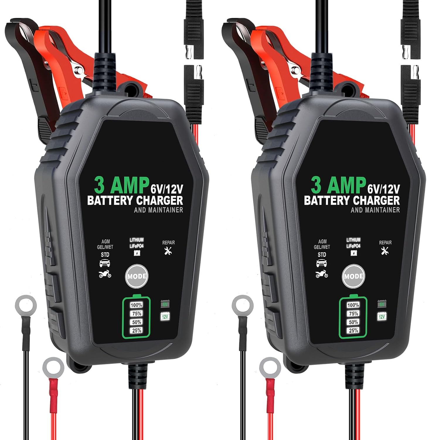 Detalle de Aorika SHUANG3A 6V/12V Smart Battery Charger, 3A, 2-Pack
