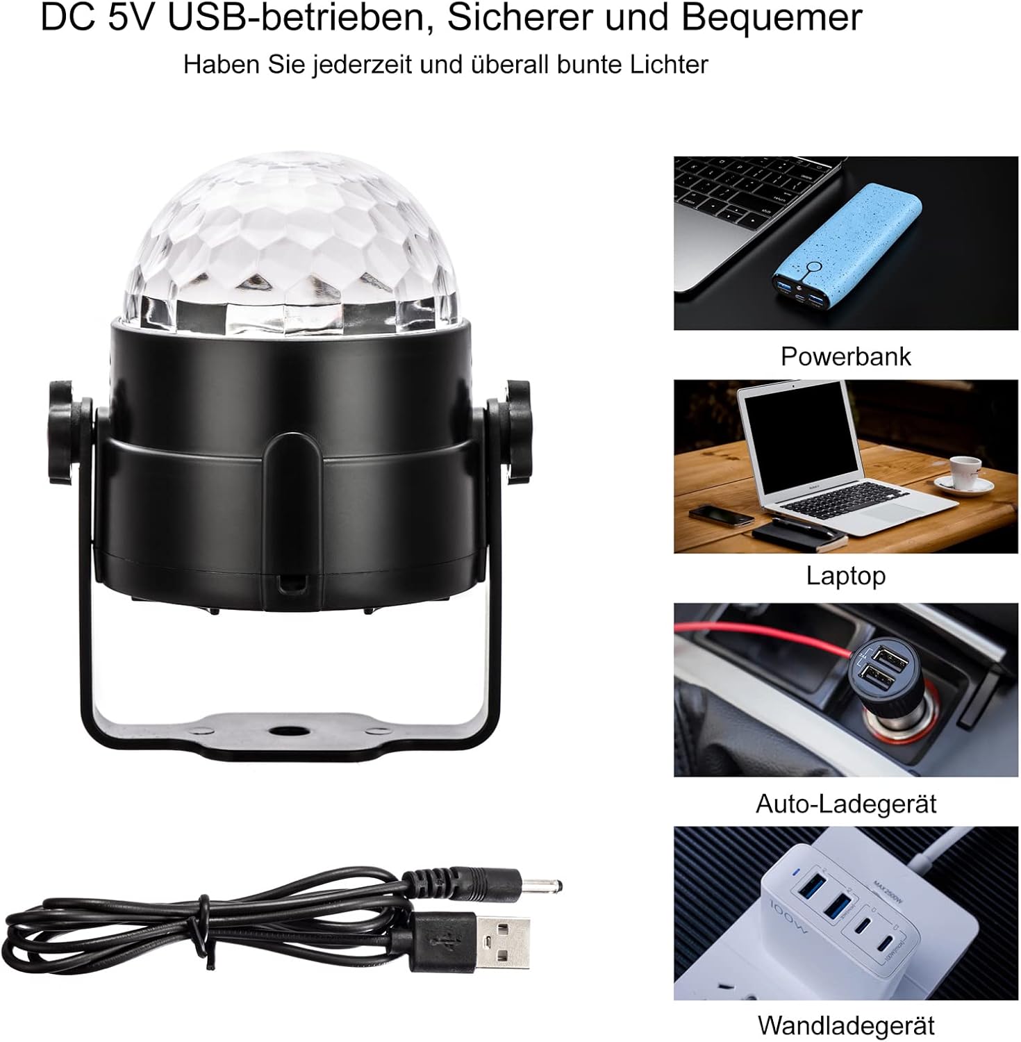 Detalle de Discokugel LED Discolicht DJ Partylicht 3W RGB – 360° Drehbar mit Fernbedienung
