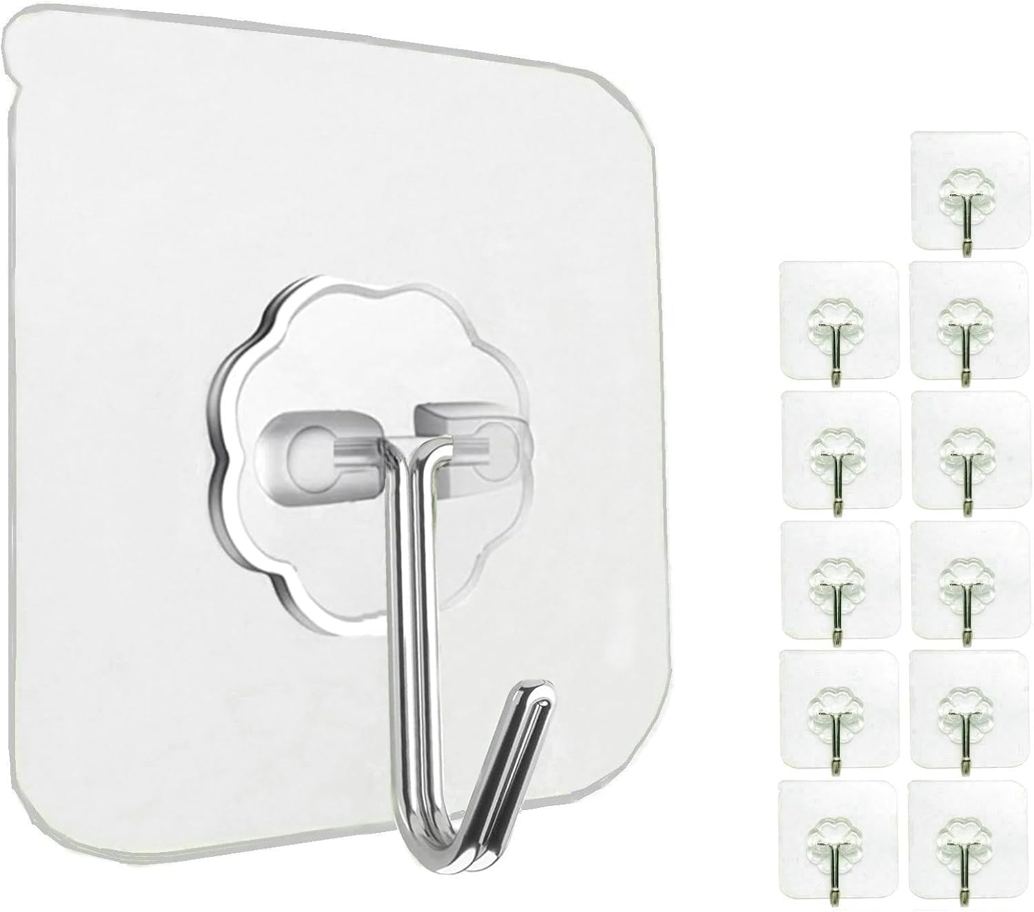 Detalle de Jwxstore F12 Adhesive Wall Hooks, 12-Pack, Clear Stainless Steel and PVC