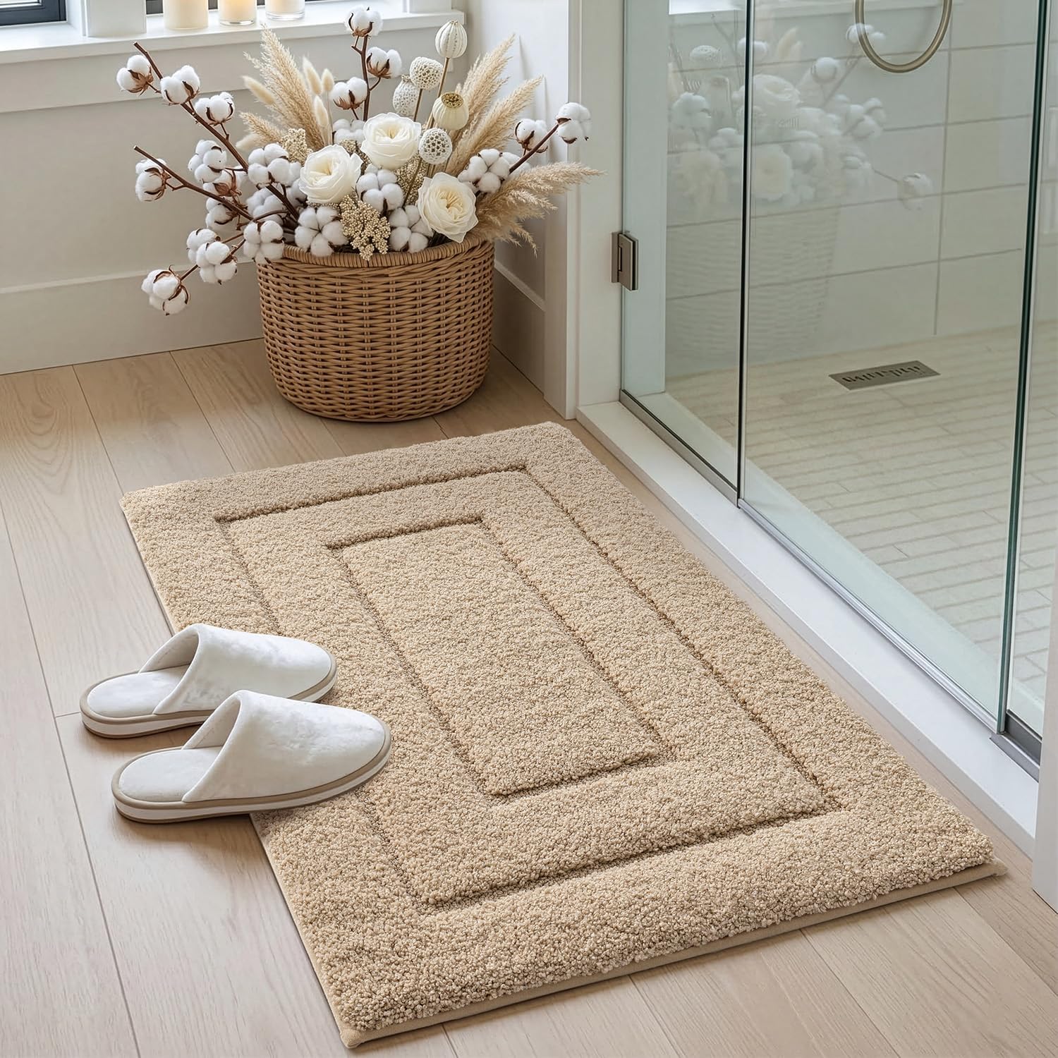 Detalle de DEXI Badematte rutschfeste – weicher Mikrofaser Badteppich 60 × 90 cm, Beige