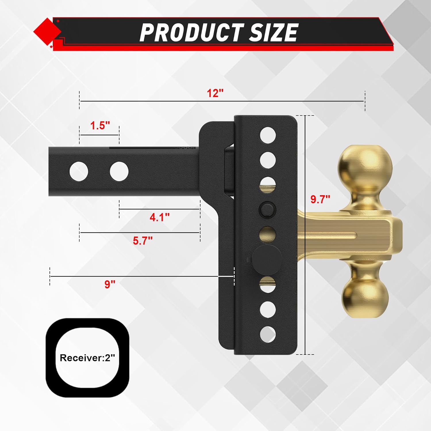 Thumbnail 2 de TYT Adjustable Truck Trailer Hitch for 2" Receiver with Dual Balls, 6" Drop/Rise