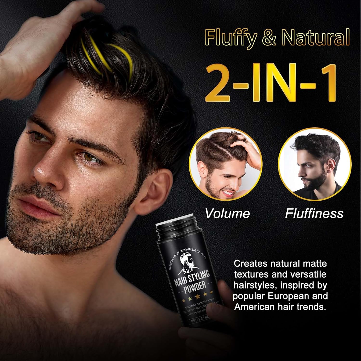 Detalle de NIFEISHI Hair Styling Powder for Men — 2-Pack, 1.05oz Each, Volumizing Texture Powder