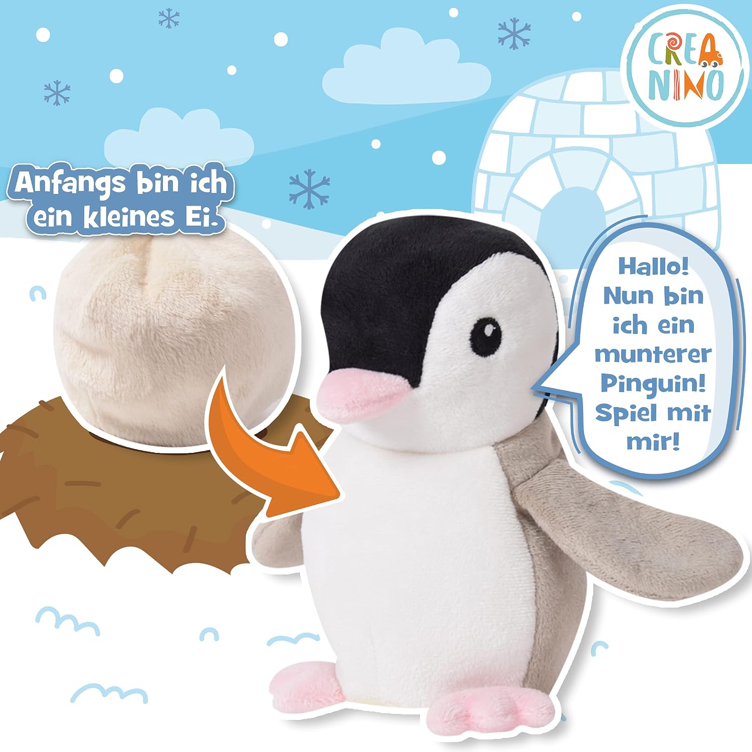 Detalle 2 de Creanino omkeerbare pluchen knuffel, 2-in-1 van ei naar pinguïn