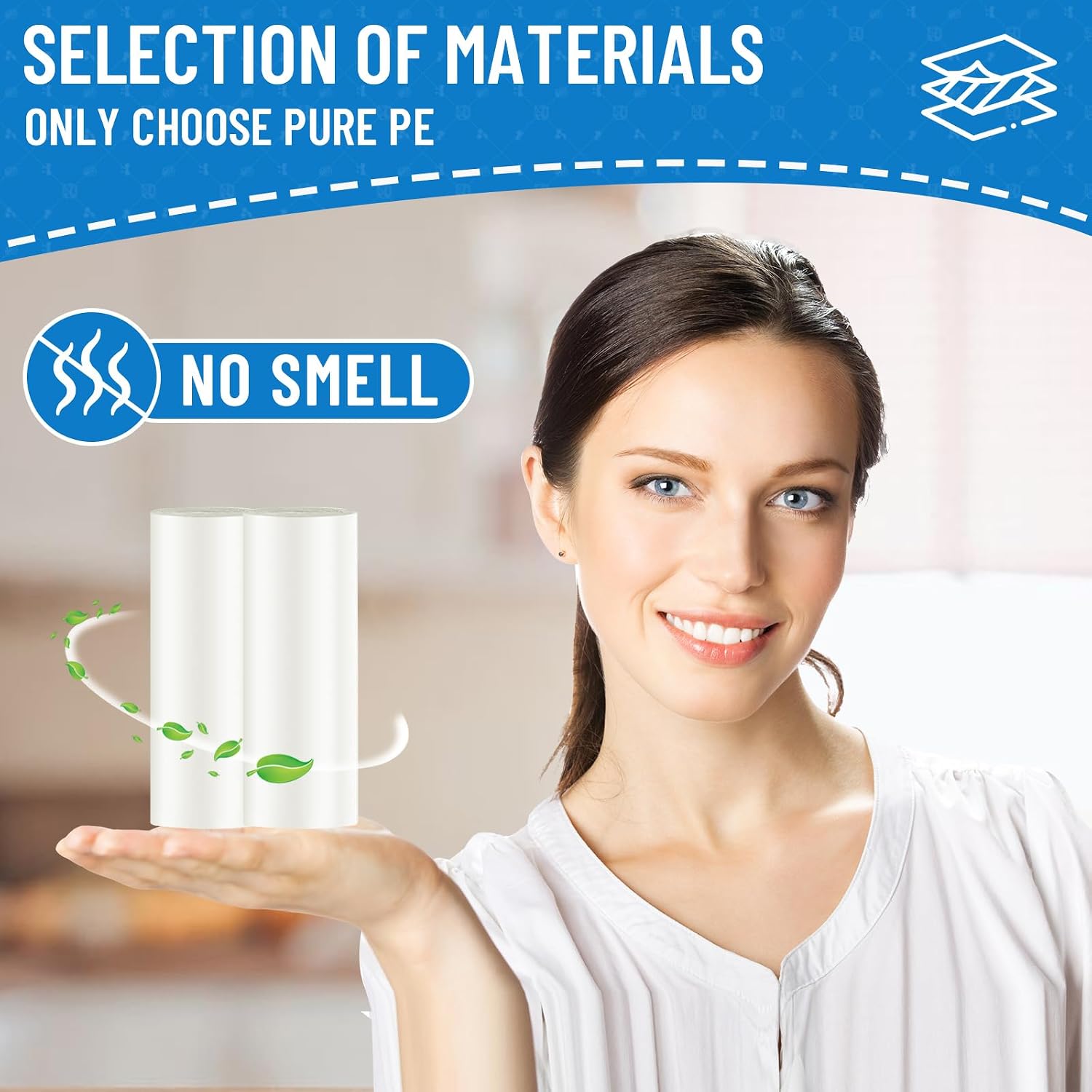 Detalle de LainNeala 4 Gallon Small Trash Bags – 100 Count, Unscented, White, Perforated Star Seal