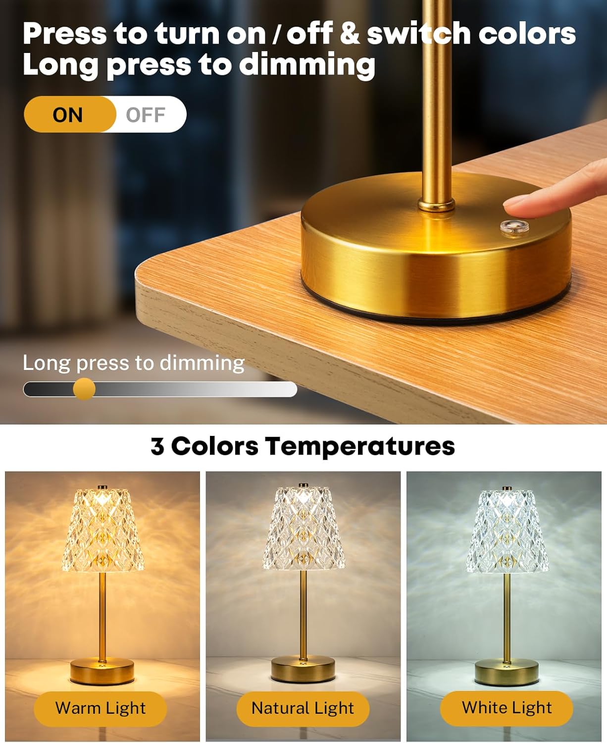 Thumbnail 3 de LumaBrite Rechargeable Table Lamp (5200mAh) – Cordless touch lamp with 3 colour temperatures