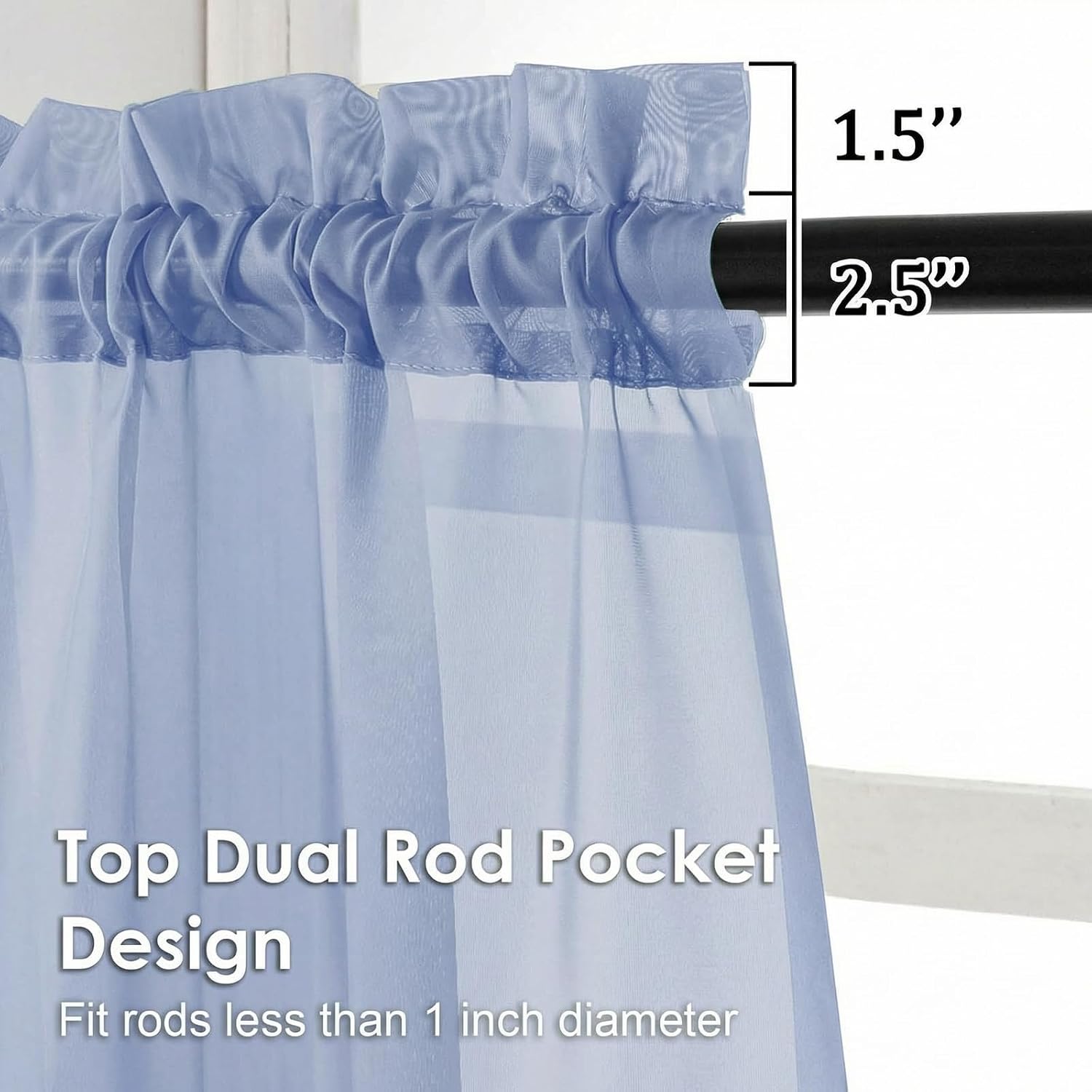 Detalle de OVZME Sheer Curtains, 2 Panels, 84-Inch, Light-Filtering Demin Blue