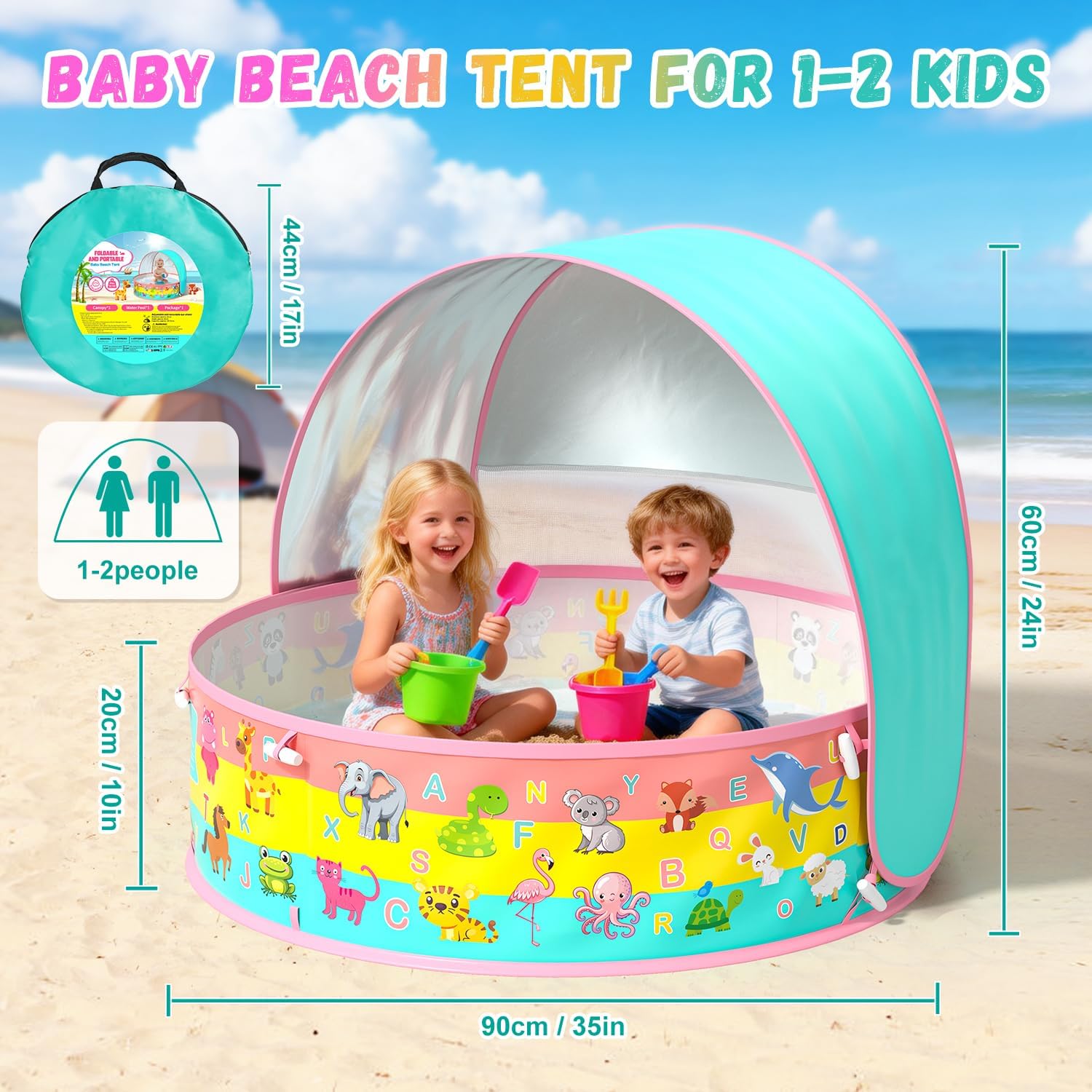 Thumbnail 6 de Baby Paddling Pool with Sun Shade UPF50+ 4-in-1 Pop-Up Beach Tent