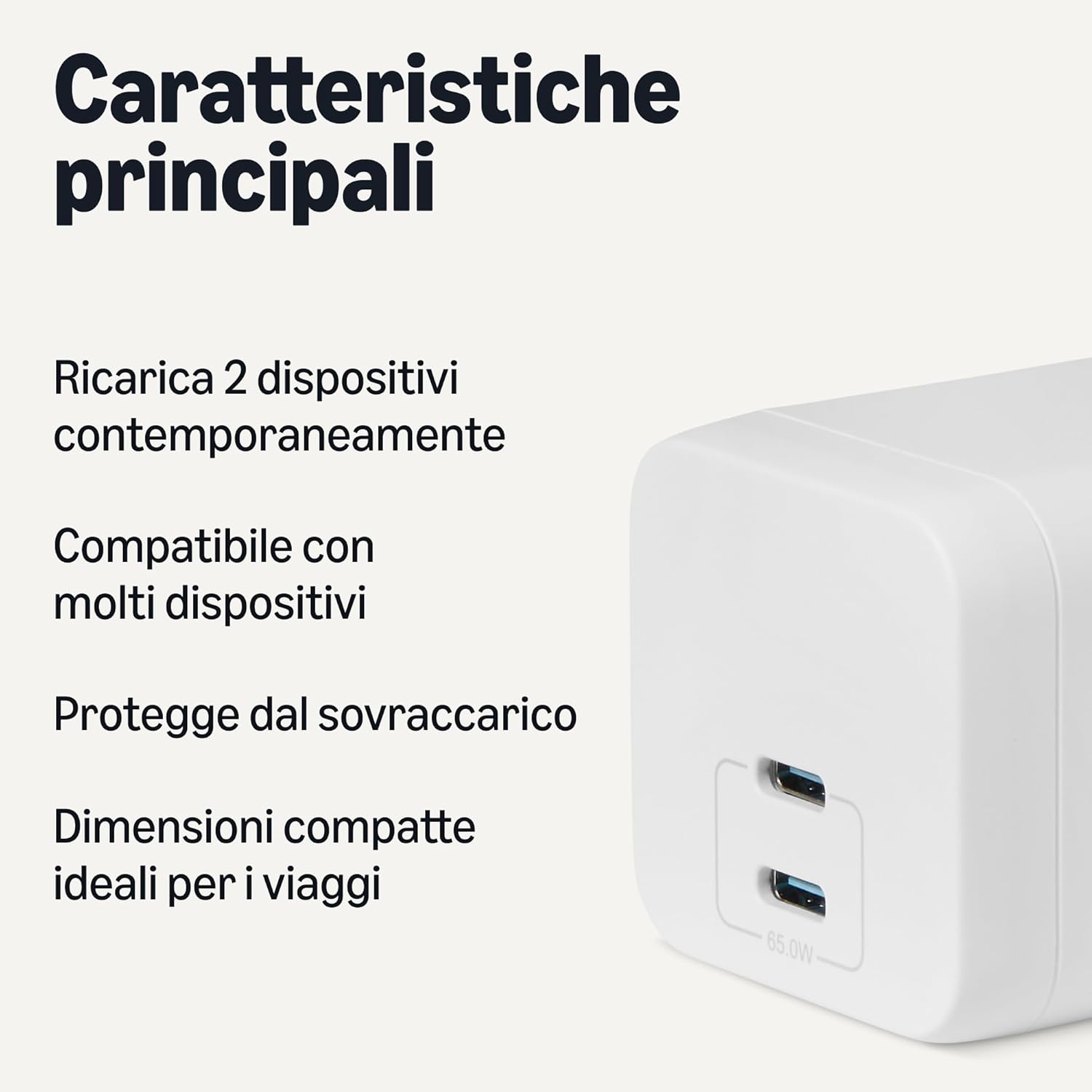 Thumbnail 1 de Amazon Basics Caricabatterie da Parete Nano GaN 65W