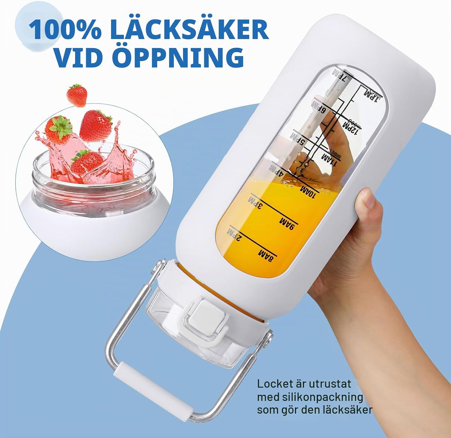 Detalle de BLUEGO BLG-64HL-White vattenflaska i borosilikatglas, 2 000 ml