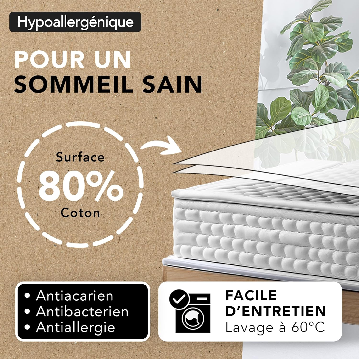 Thumbnail 3 de Ôhm Protège Matelas 160x200 cm imperméable en coton (alèse forme drap-housse) anti-acariens