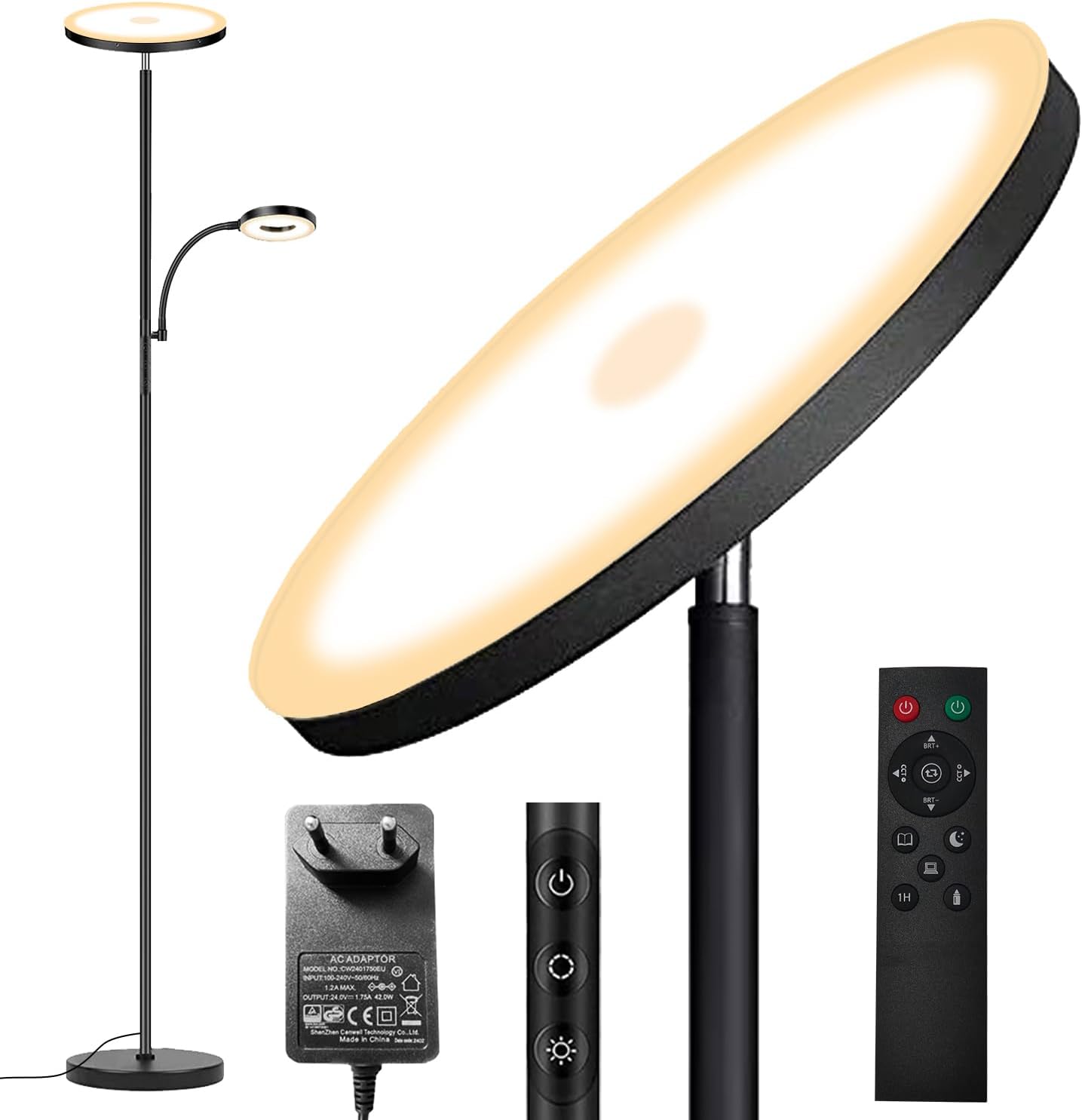 Detalle de Yikuneng Yikuneng 42W lámpara de pie LED regulable con control remoto y lectura