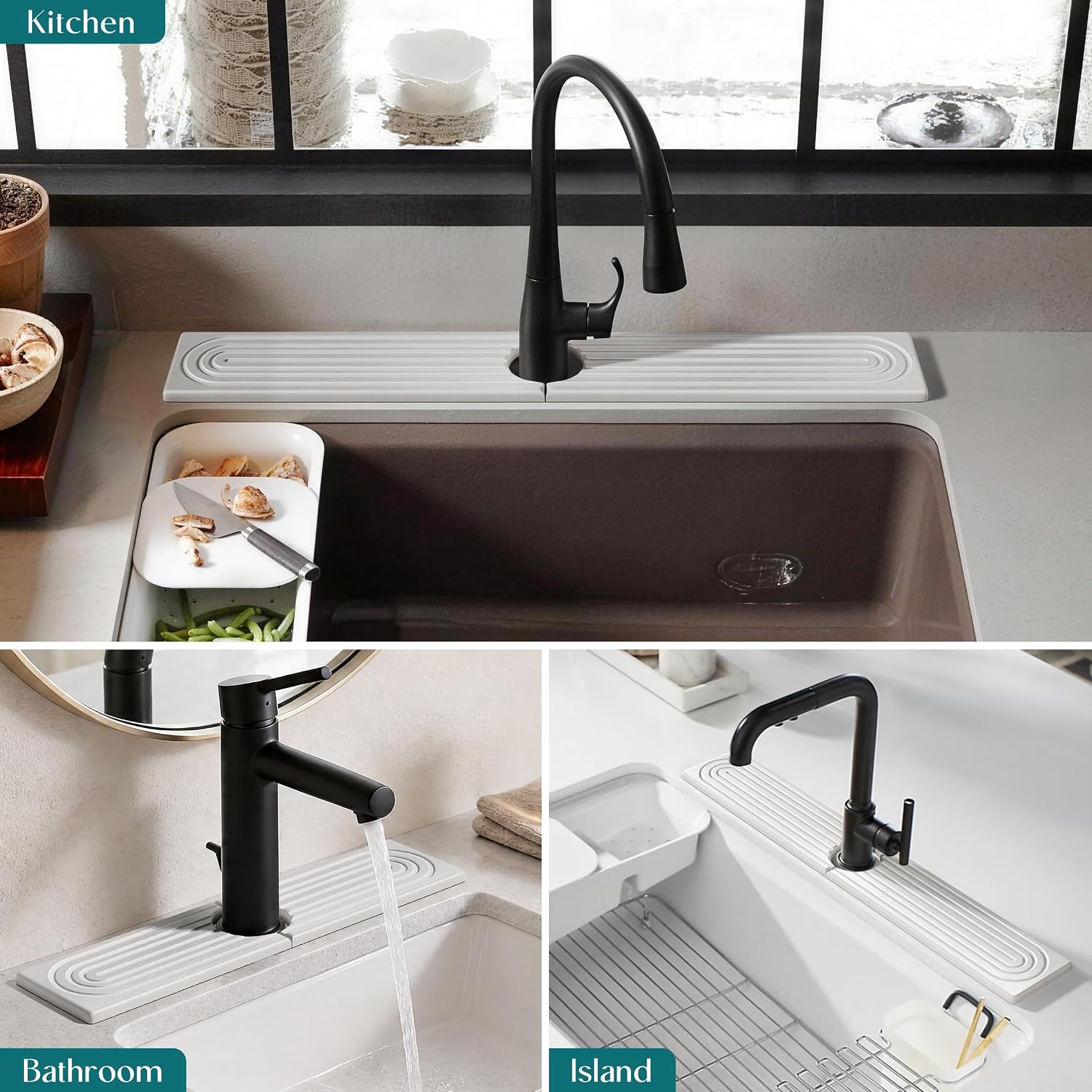 Detalle de eormoe Diatomite Faucet Mat for Kitchen Sink, 23.6 x 3.9-Inch