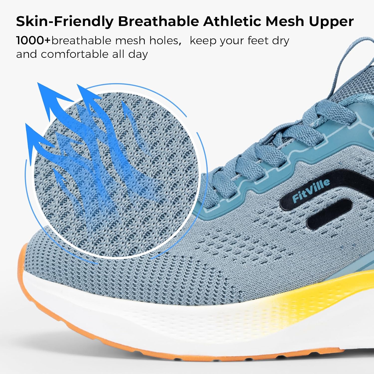Detalle de FitVille scarpe running uomo a pianta larga con punta spaziosa e tomaia traspirante
