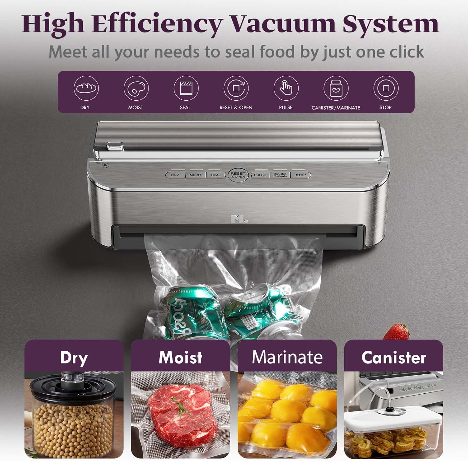 Thumbnail 2 de Mesliese automatic vacuum sealer machine (85kPa, 120W) with built-in cutter, bag storage and moist mode
