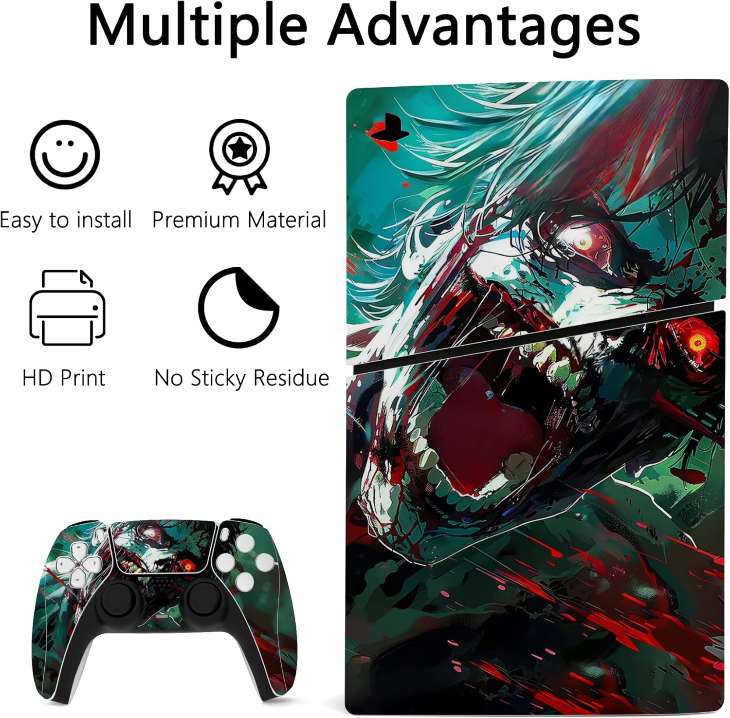 Detalle de PlayVital Full Set Skin Sticker for PS5 Slim Digital Edition — Raging Zombie