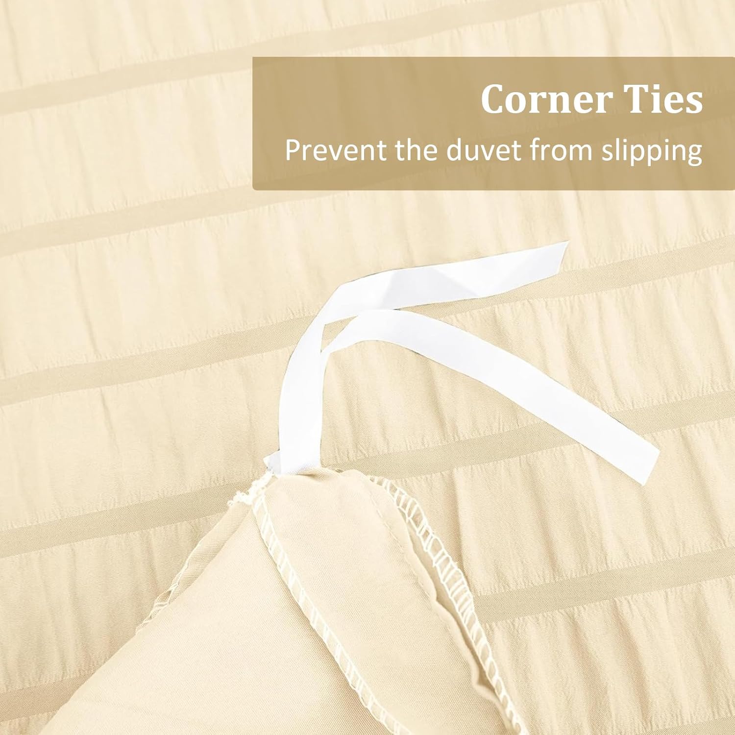 Thumbnail 6 de WONGS BEDDING Cream Yellow Seersucker Bedding Set (King) – Seersucker Duvet Cover with Zipper Closure