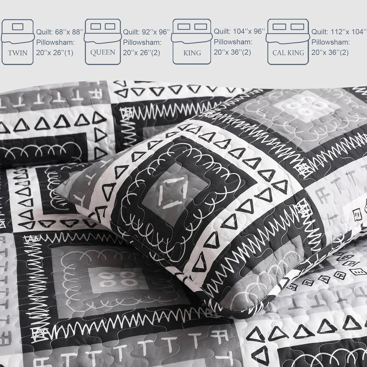 Detalle 2 de Exclusivo Mezcla Quilt13-EBLACK-Q Reversible Queen Quilt Set, Black Patchwork