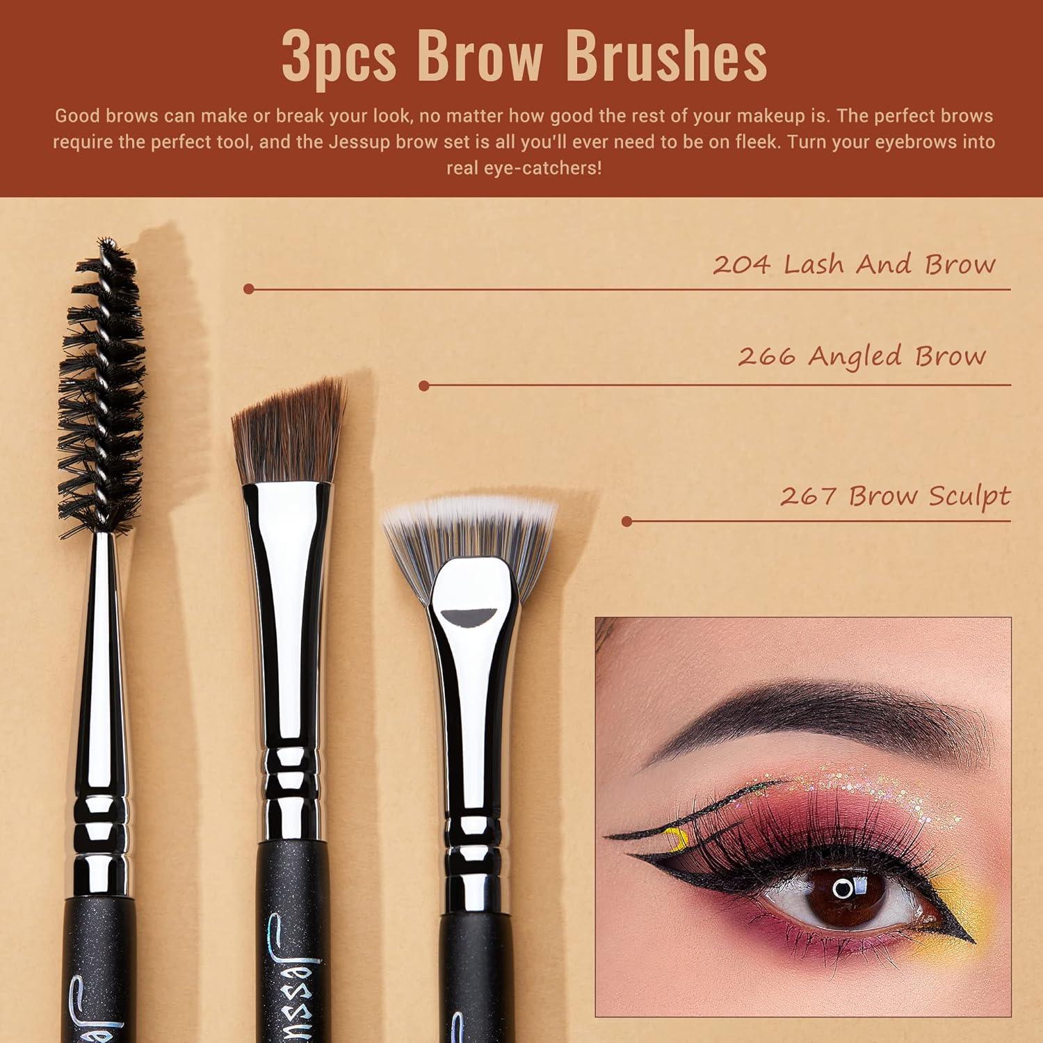 Detalle de Jessup Pinceaux Maquillage Yeux 28 pièces : fards, estompage, eyeliner et sourcils