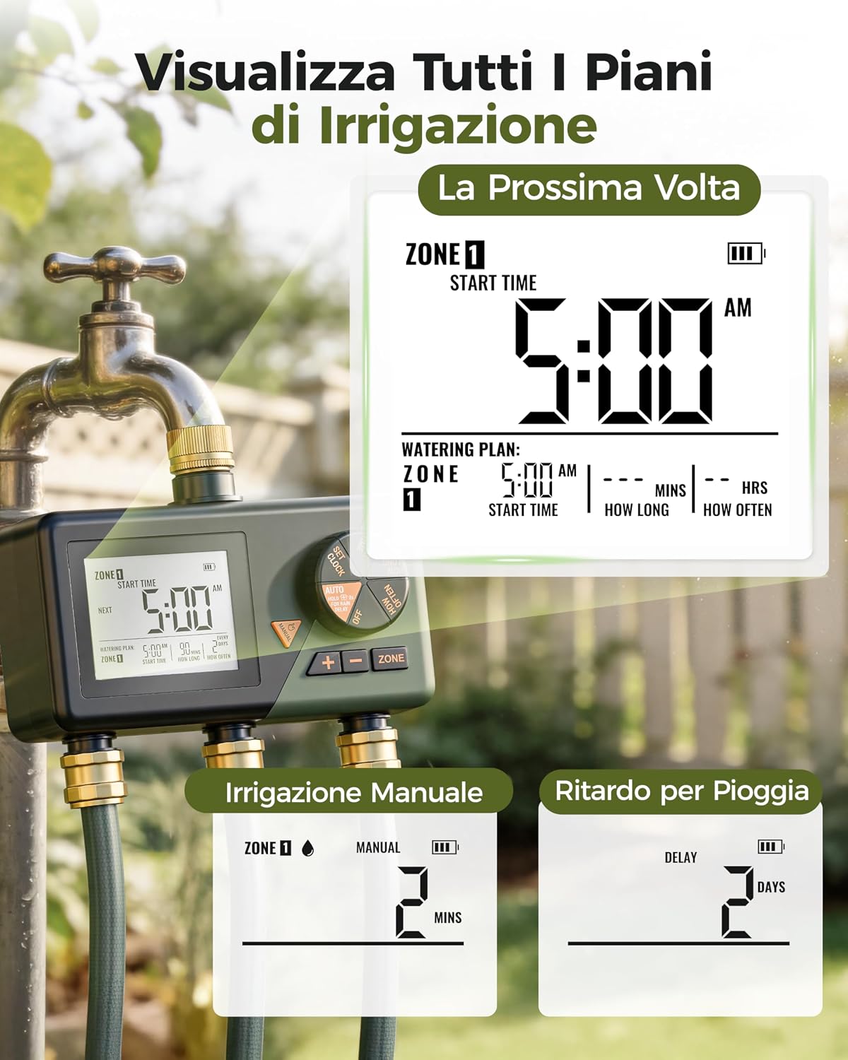 Thumbnail 3 de Diivoo Ottone Centralina Irrigazione 3 Vie con Timer e Ampio Display LCD