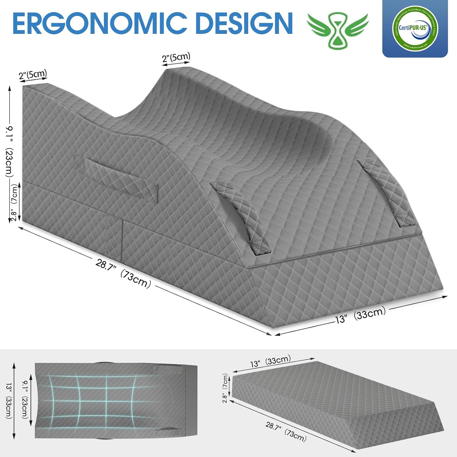 Detalle de TranquilRelax Single-Leg Elevation Pillow, Memory Foam with Adjustable Height