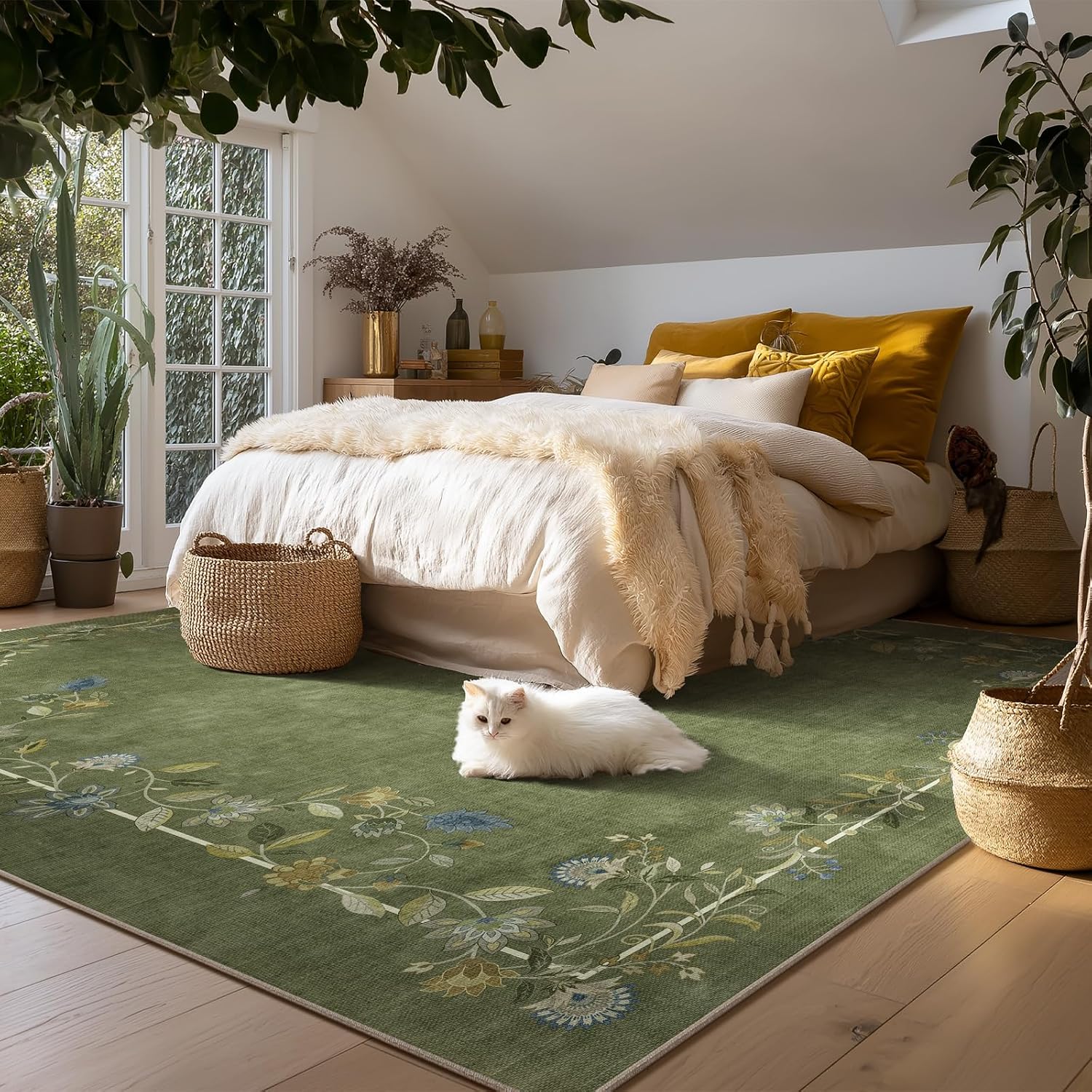 Thumbnail 3 de 10x12 Area Rug for Living Room — Washable, Stain-Resistant, Non-Slip Low Pile Faux Wool