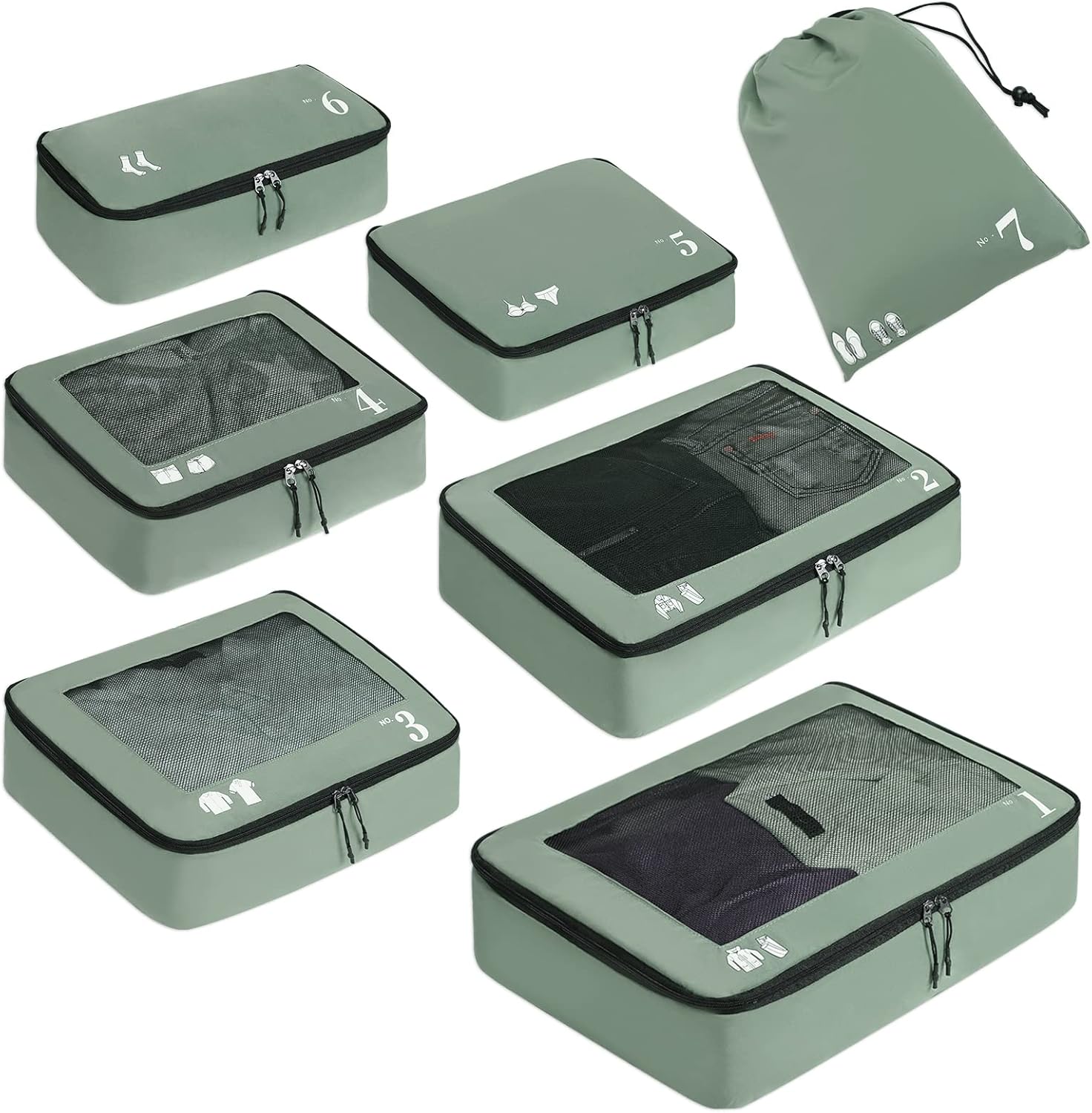 Detalle de ECOHUB Organisateur Lot de 7 - Cubes de rangement pour valise et voyage, écologique